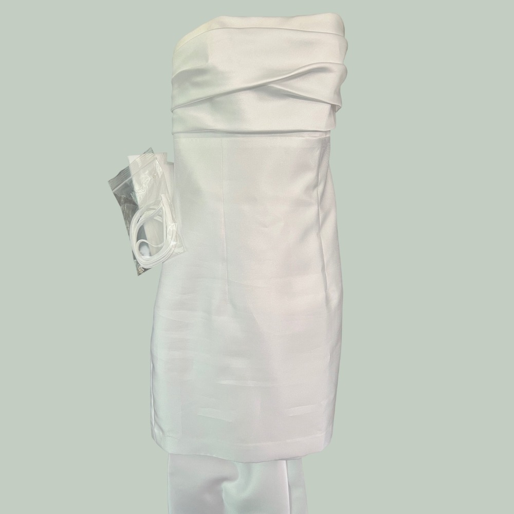 NWT Alfred Sung White Strapless Mini Dress Back Bow Train D857 SZ 4R - Picture 4 of 10